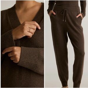 Quince Chocolate Brown Mongolian Cashmere Sweater Pant Set XS